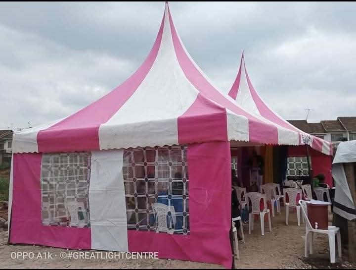 Pink and white tent used by Great Light Centre